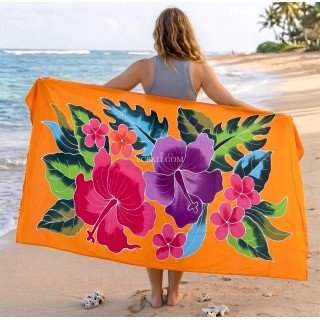 Rayon Sarong Hand Painted Flower Design Handmade In Bali